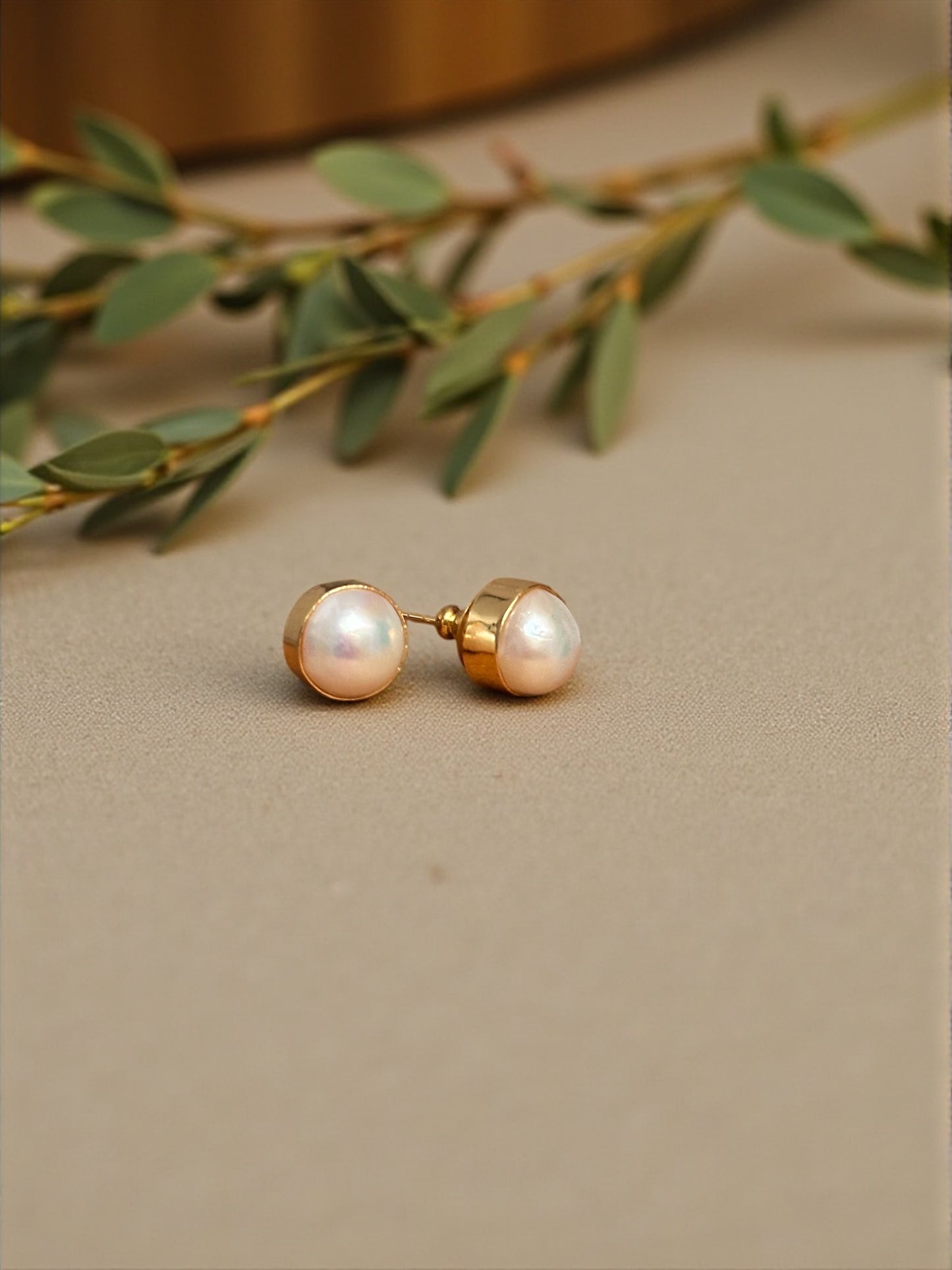 Classic Bazel Pearl Studs