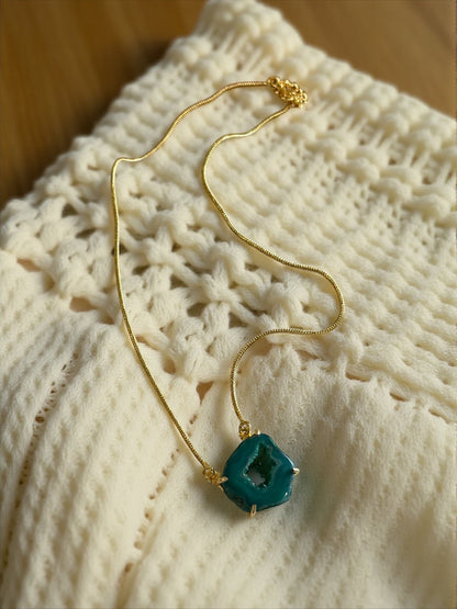 Amora Druzy Agate Slice Necklace