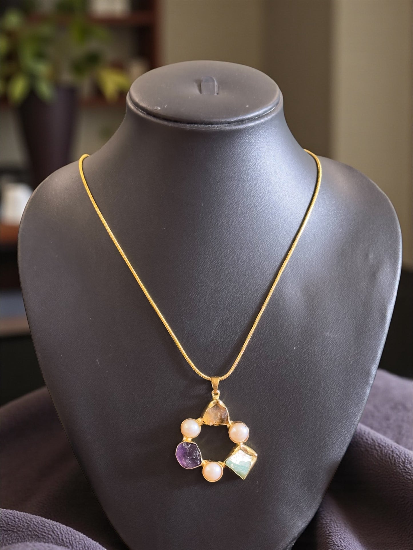 Infinity Circle Stone and Pearl Necklace