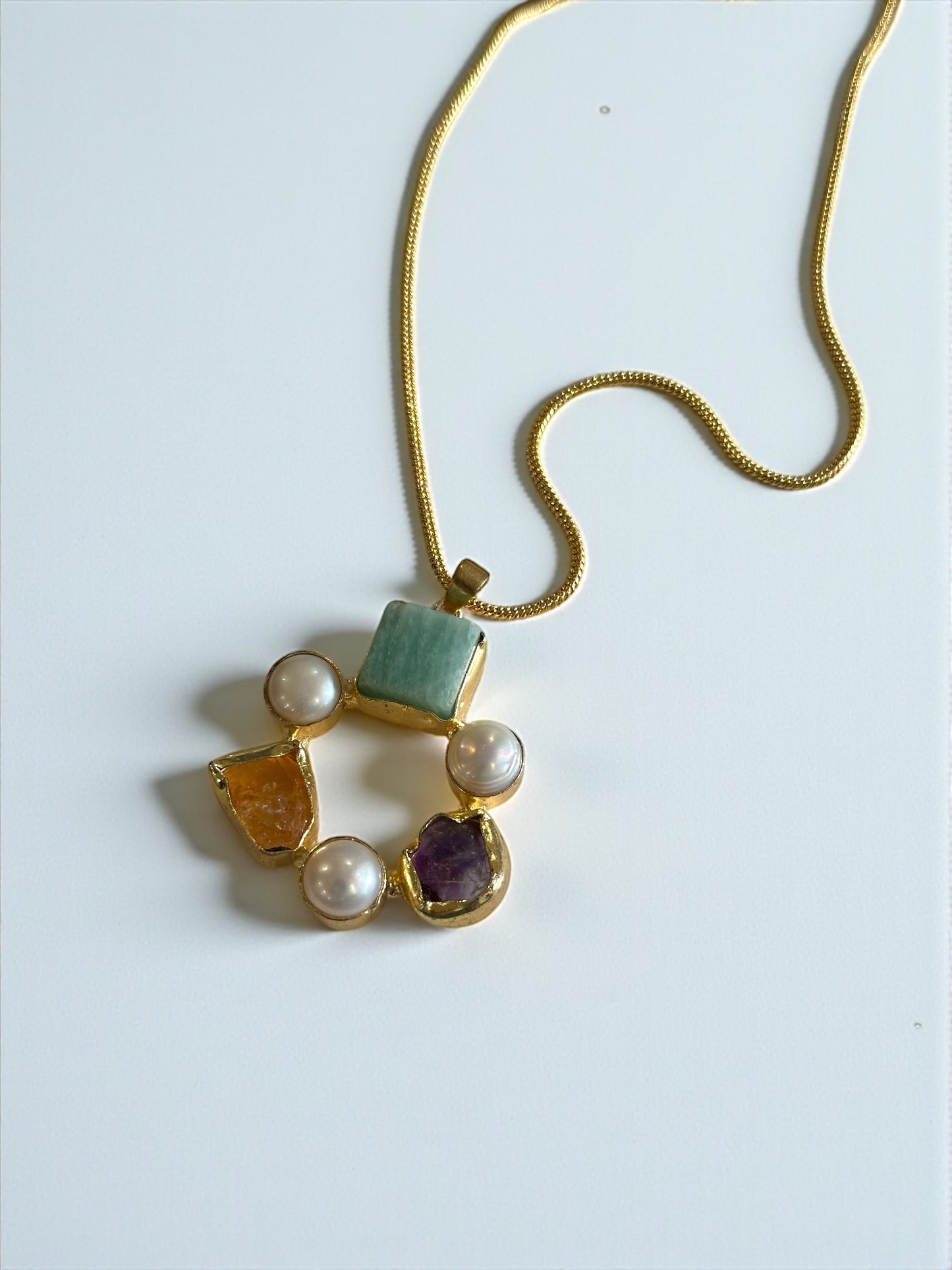 Infinity Circle Stone and Pearl Necklace