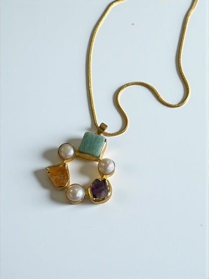 Infinity Circle Stone and Pearl Necklace