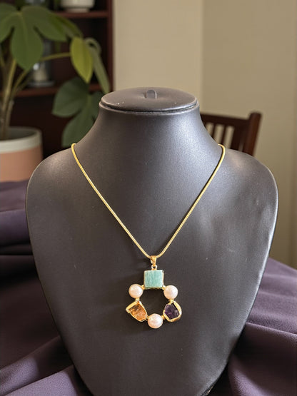 Infinity Circle Stone and Pearl Necklace