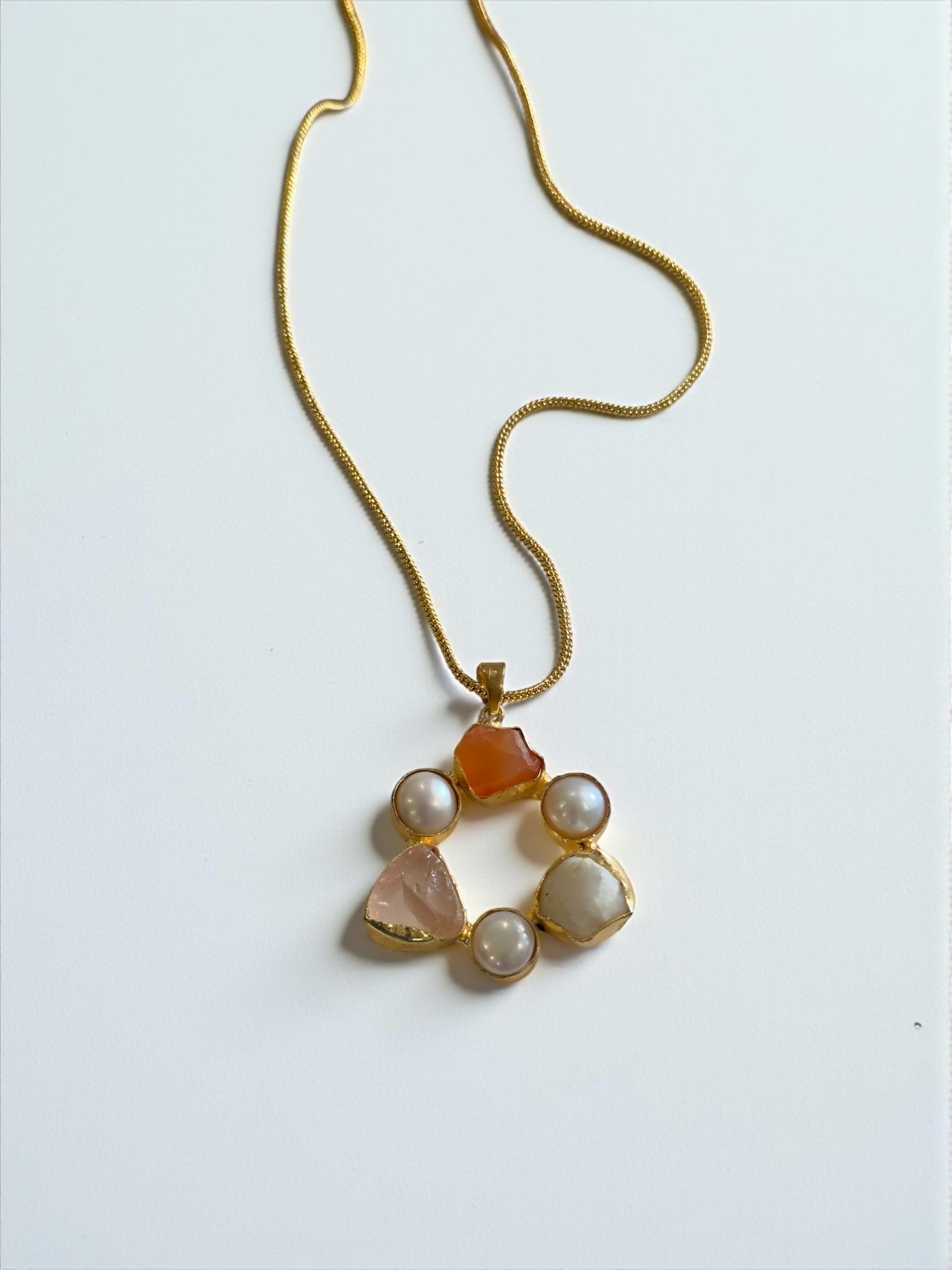 Infinity Circle Stone and Pearl Necklace