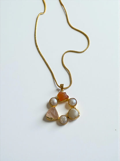 Infinity Circle Stone and Pearl Necklace