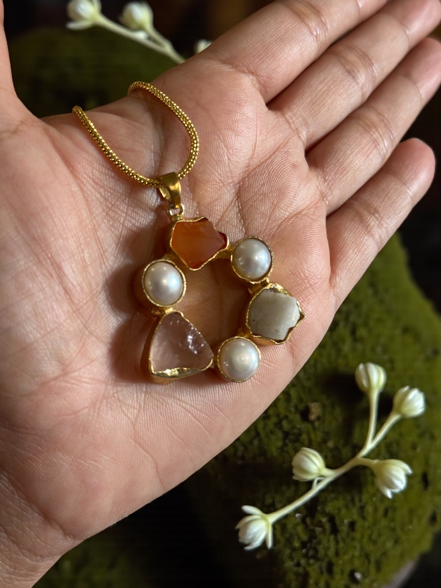 Infinity Circle Stone and Pearl Necklace