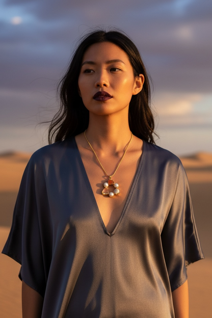 Infinity Circle Stone and Pearl Necklace