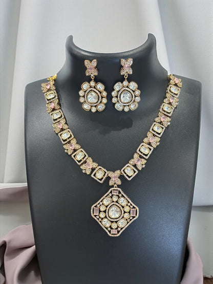 Roselle Moissanite Victorian Necklace Set