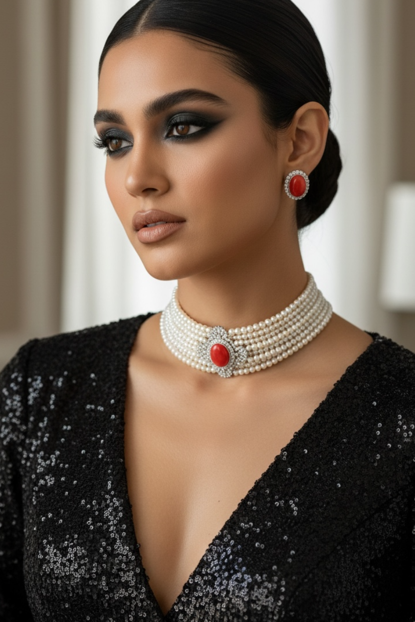 Vermilion Pearl Collar Set