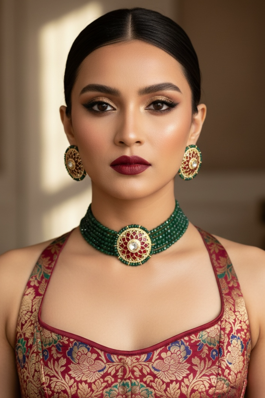 Patola Green Choker Necklace Set