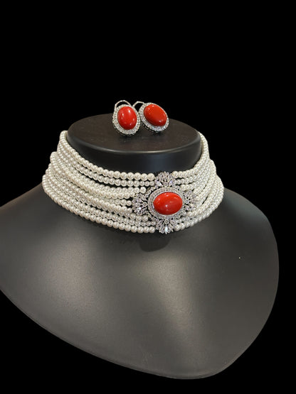Vermilion Pearl Collar Set