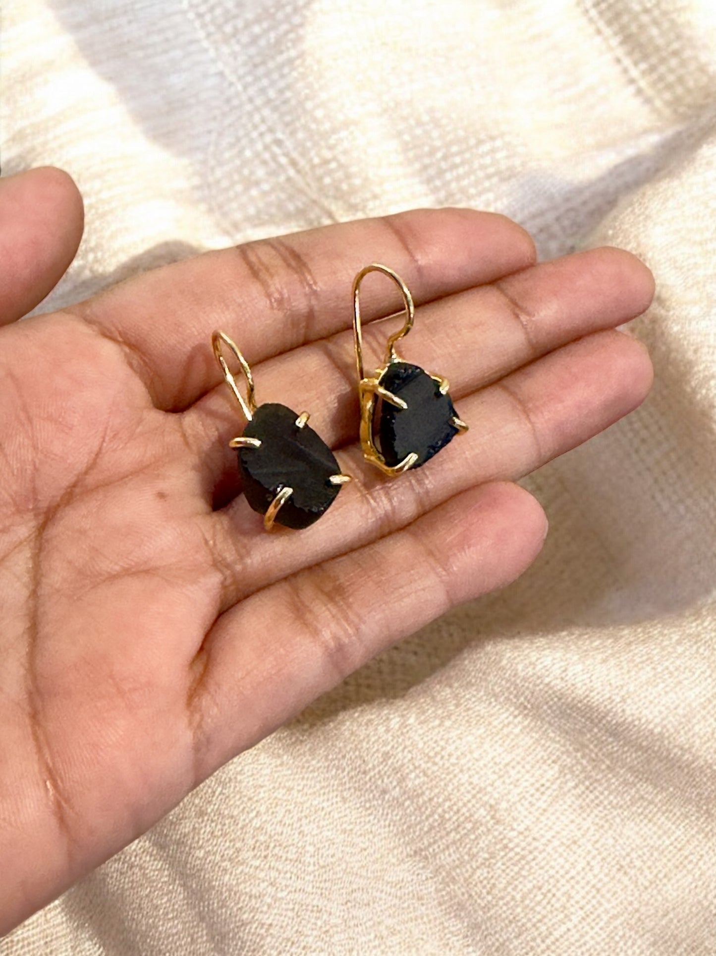 Black Tourmaline Stone Saisha Drop Studs