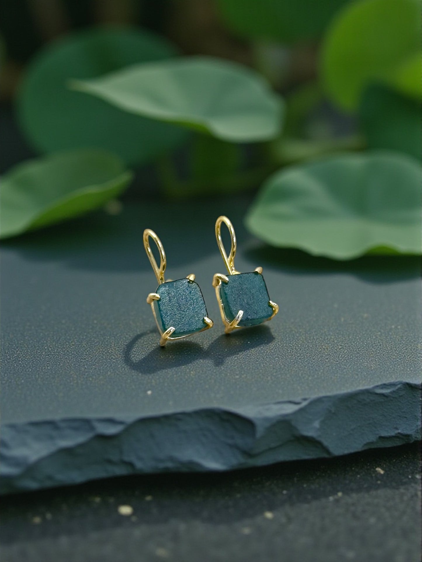 Green Aventurine Stone Saisha Drop Studs