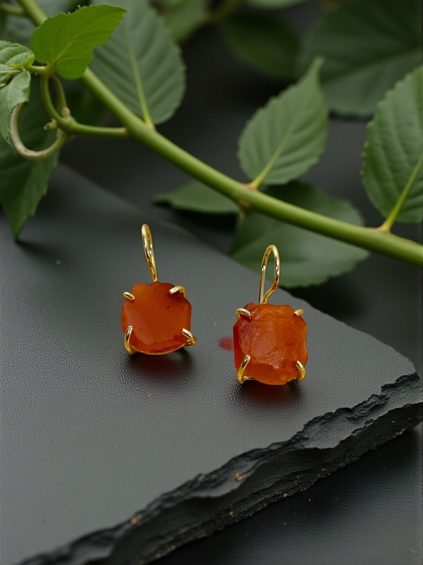 Dark Orange Carnelian Stone Saisha Drop Studs