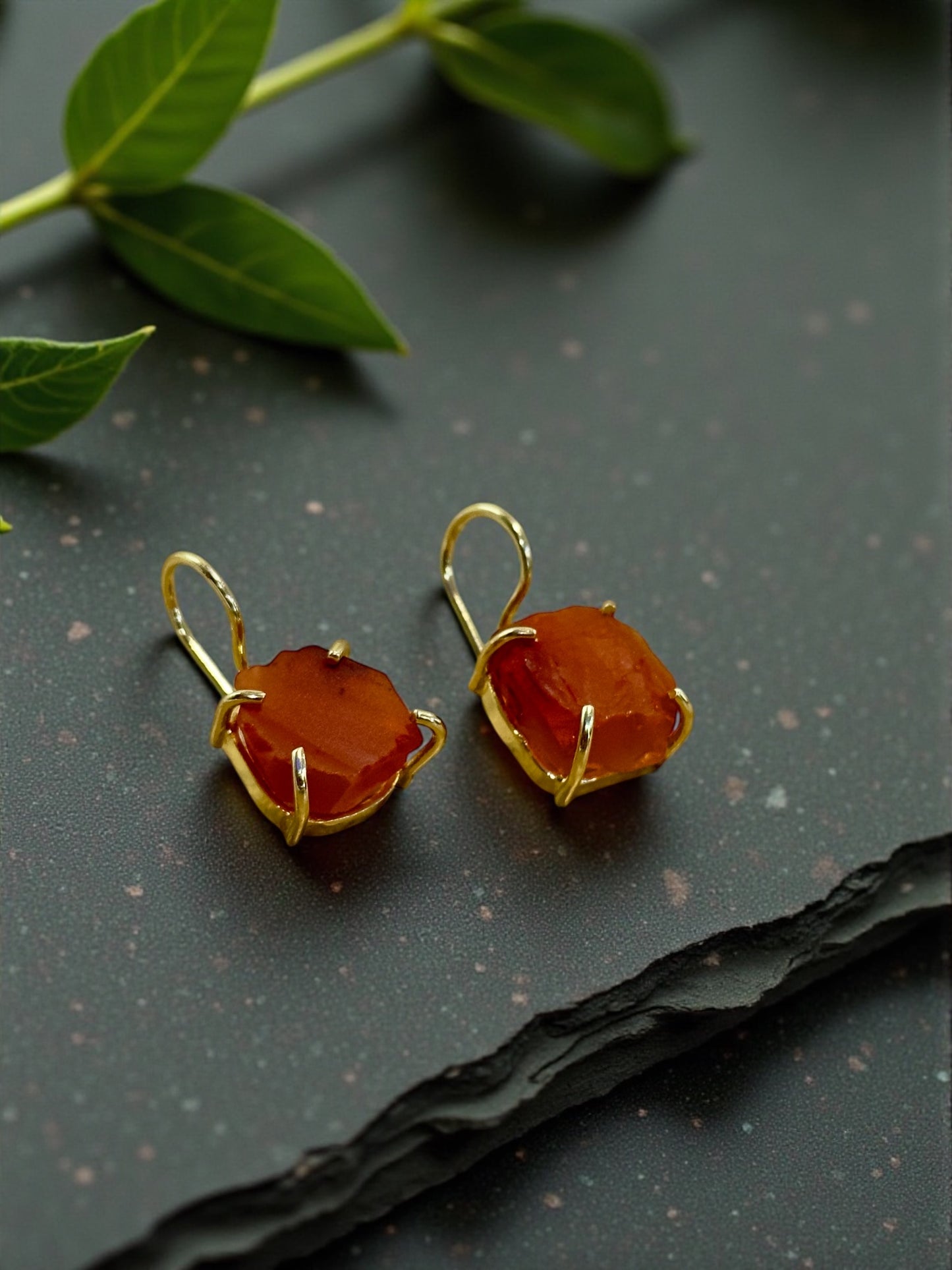 Dark Orange Carnelian Stone Saisha Drop Studs