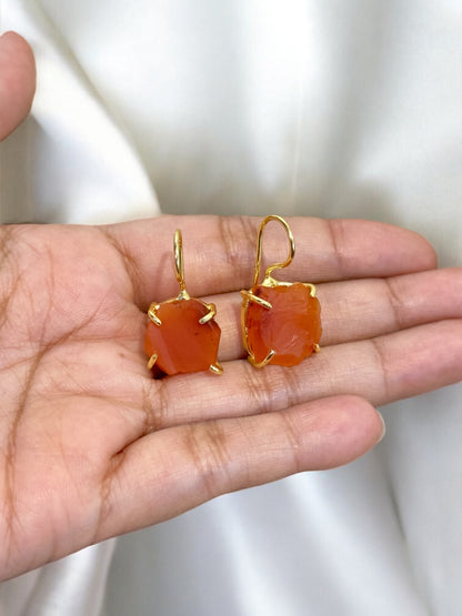 Dark Orange Carnelian Stone Saisha Drop Studs