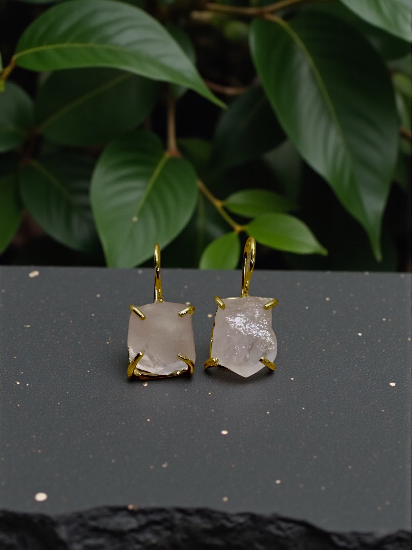 Pink Rose Quartz Gold Plated Saisha Stone Drop Studs