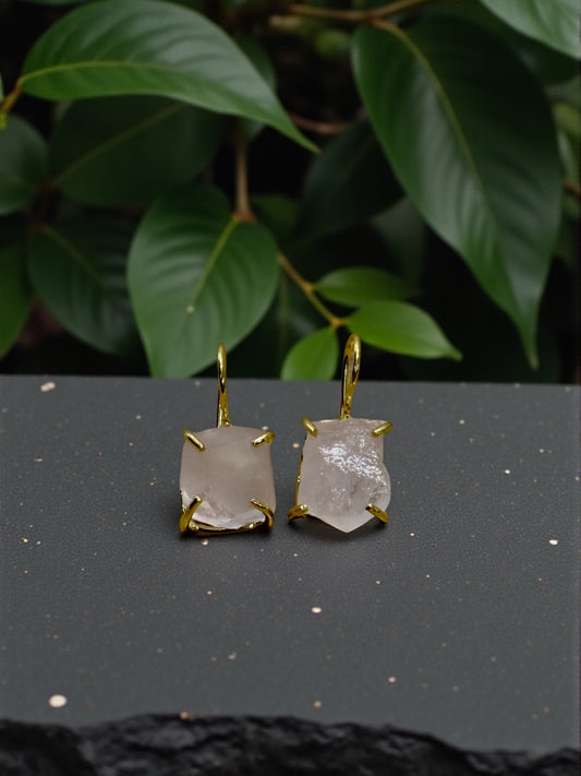 Pink Rose Quartz Gold Plated Saisha Stone Drop Studs