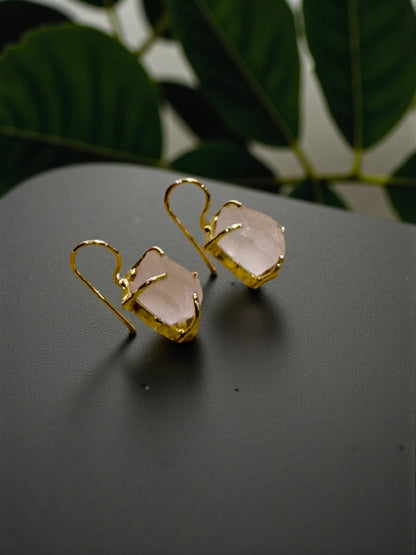 Pink Rose Quartz Gold Plated Saisha Stone Drop Studs