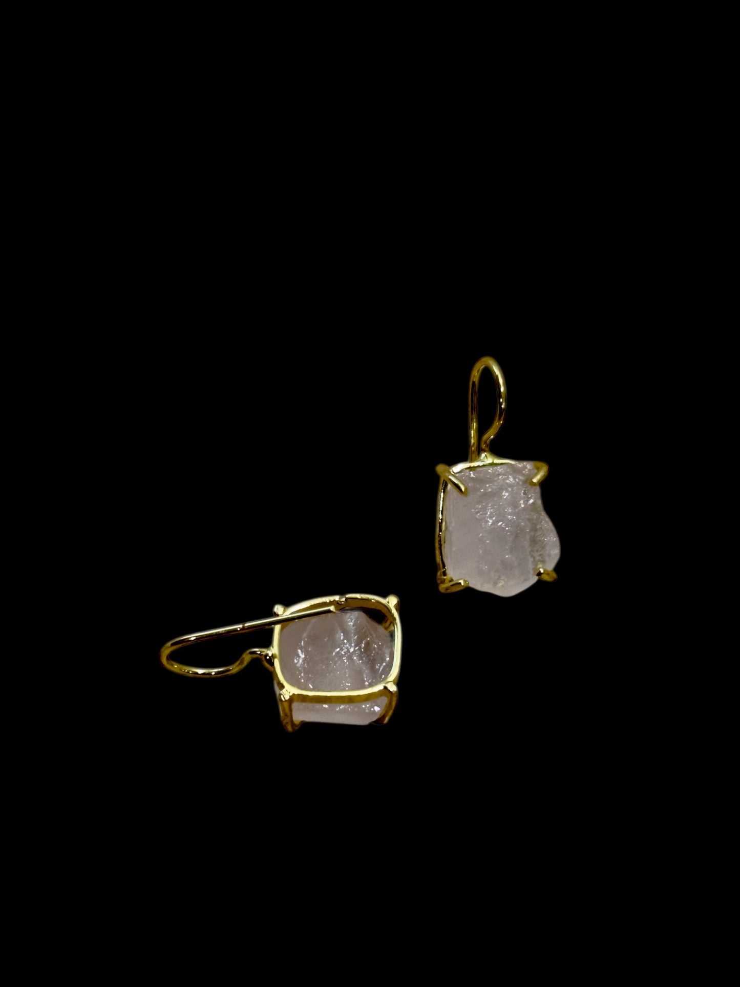 Pink Rose Quartz Gold Plated Saisha Stone Drop Studs