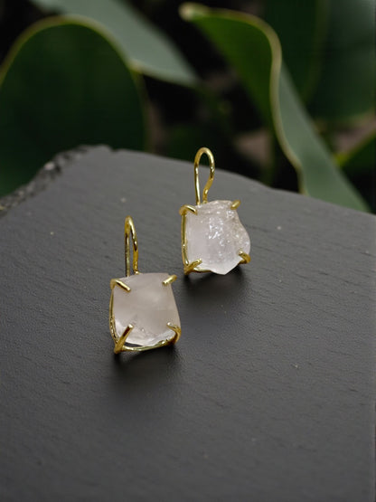 Pink Rose Quartz Gold Plated Saisha Stone Drop Studs
