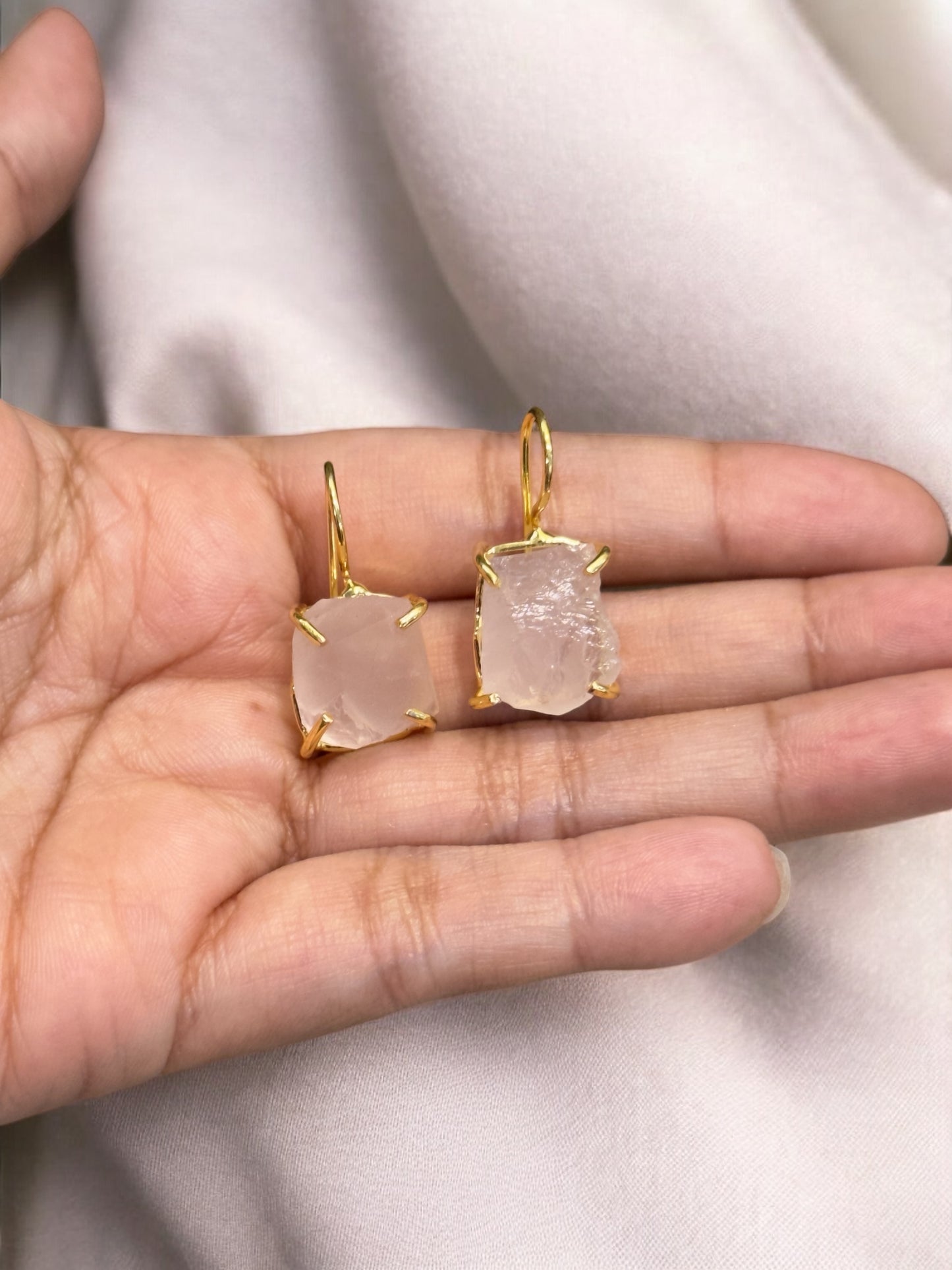 Pink Rose Quartz Gold Plated Saisha Stone Drop Studs