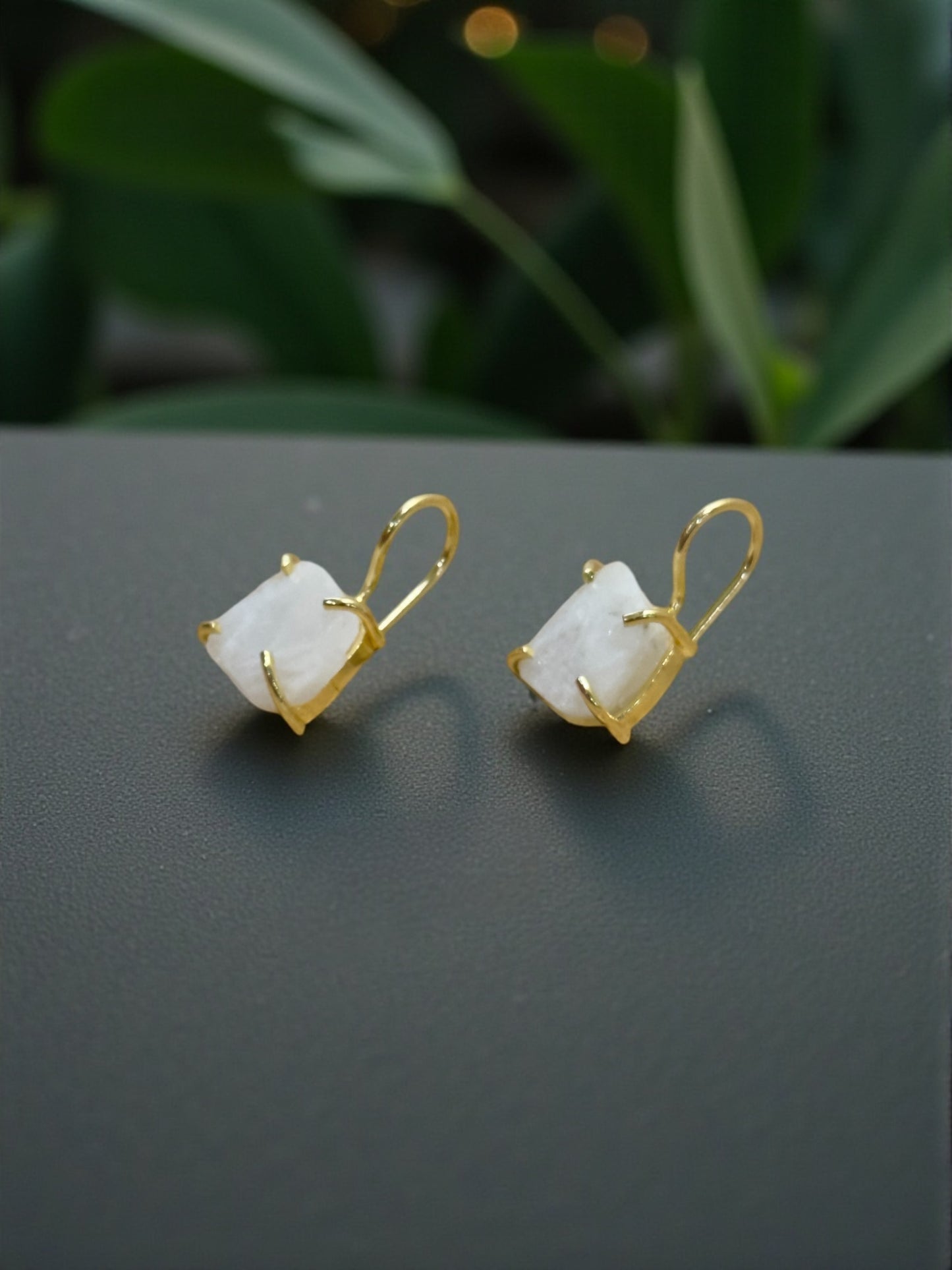 White Moonstone Saisha Stone Drop Studs