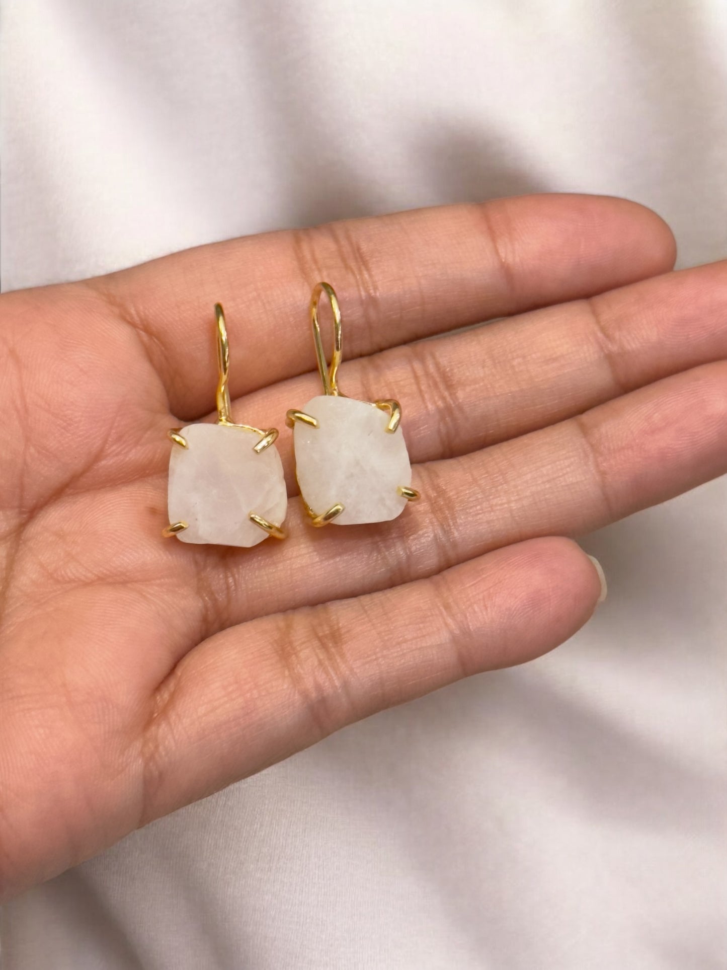 White Moonstone Saisha Stone Drop Studs
