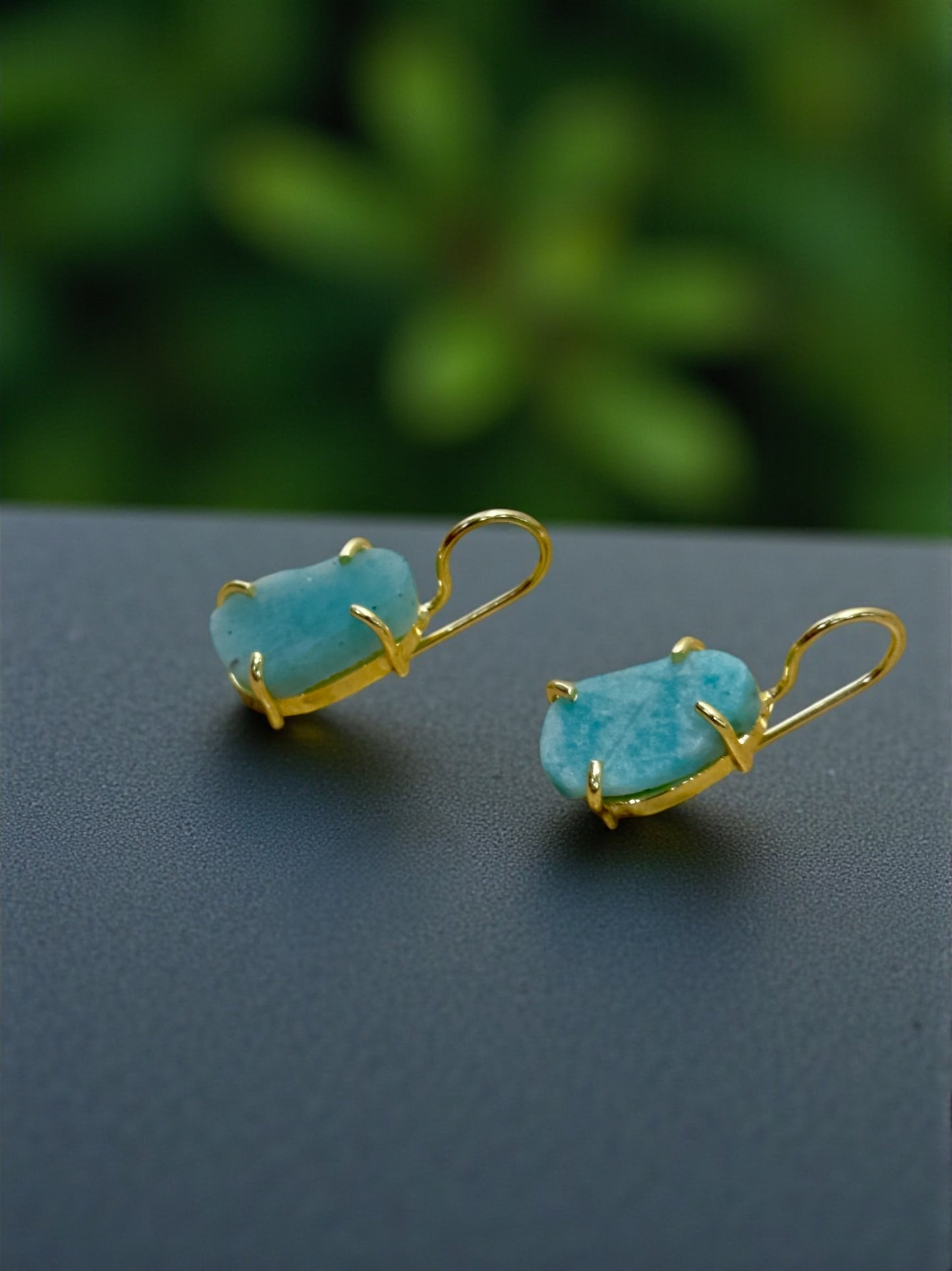 Blue Amazonite Saisha Stone Drop Studs