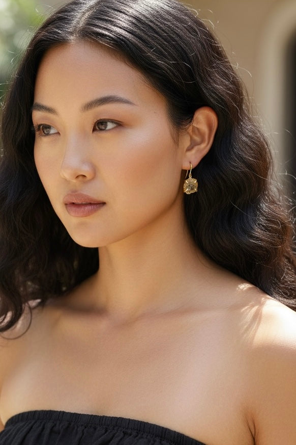 Yellow Citrine Stone Saisha Drop Studs