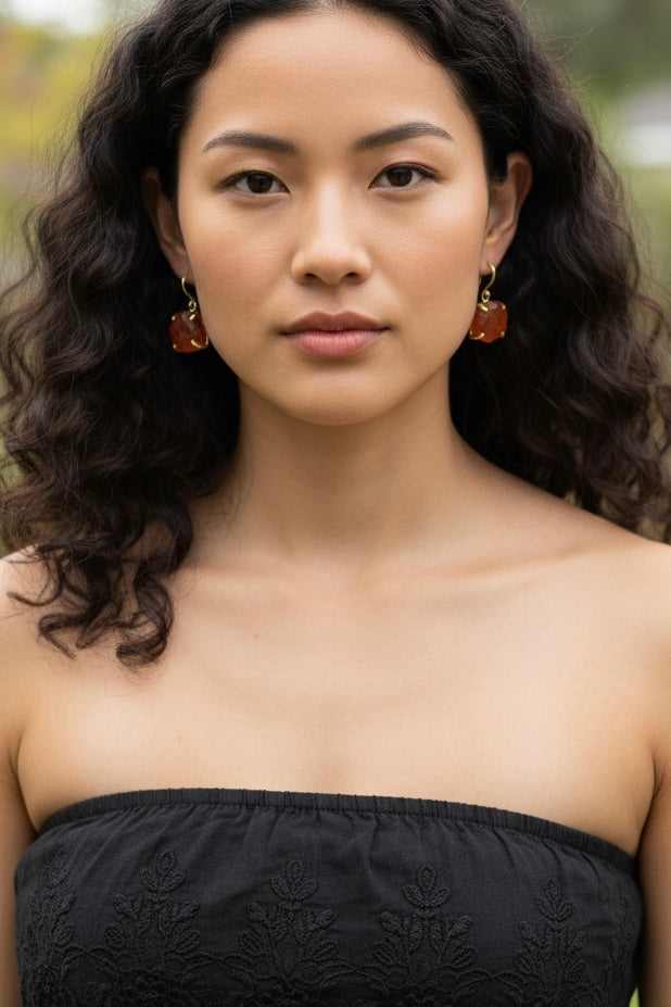 Dark Orange Carnelian Stone Saisha Drop Studs