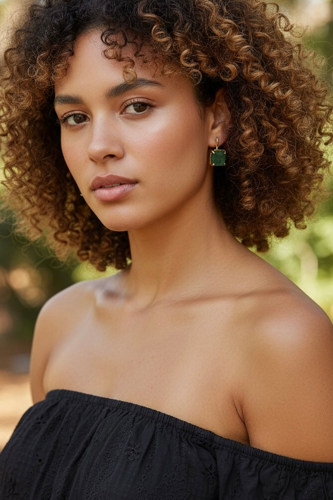 Green Aventurine Stone Saisha Drop Studs