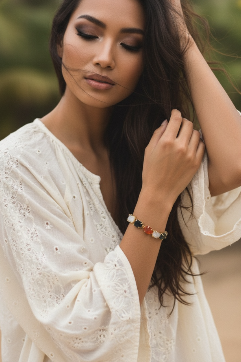 Multi Stone Saisha Brass Bracelet