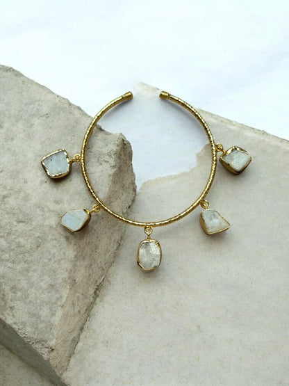 White Moonstone Charms Bangle