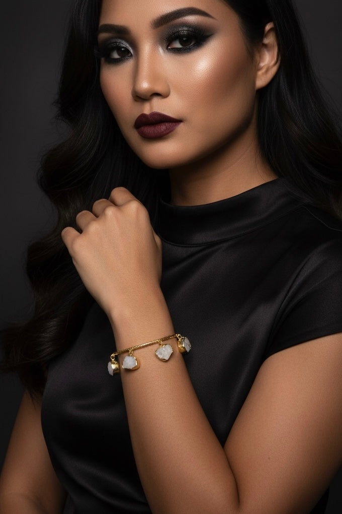 White Moonstone Charms Bangle