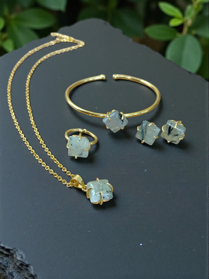 5 PCS Prehnite Pendent Set with Ring and Bracelet