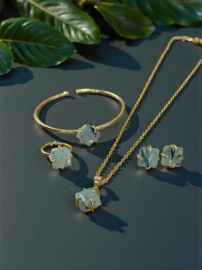 5 PCS Prehnite Pendent Set with Ring and Bracelet