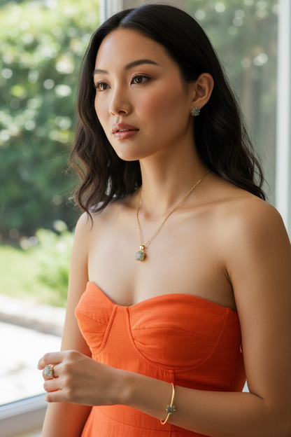 5 PCS Prehnite Pendent Set with Ring and Bracelet