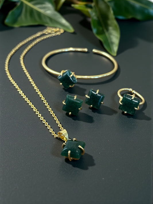 5 PCS Aventurine Pendent Set with Ring and Bracelet