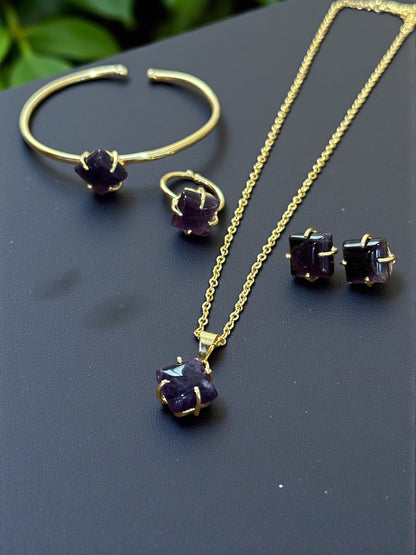 5 PCS Amethyst Pendent Set with Ring and Bracelet