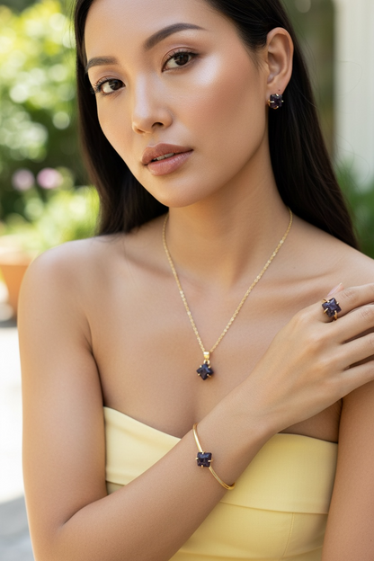 5 PCS Amethyst Pendent Set with Ring and Bracelet