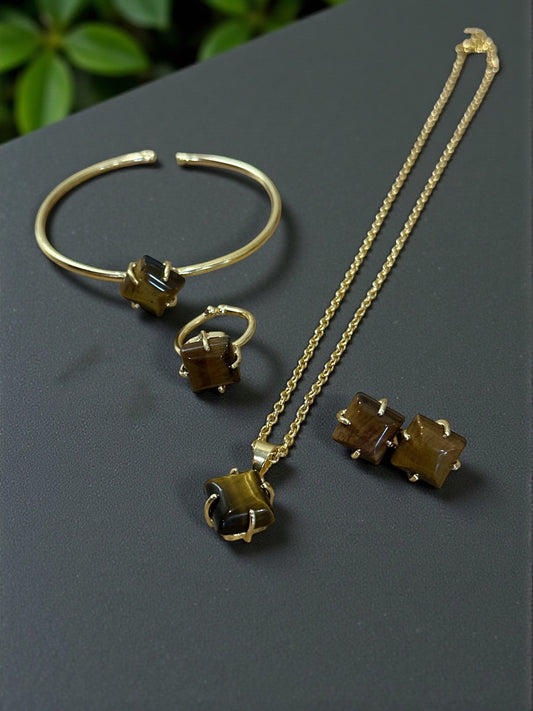 5 PCS Tiger's Eye Pendent Set with Ring and Bracelet