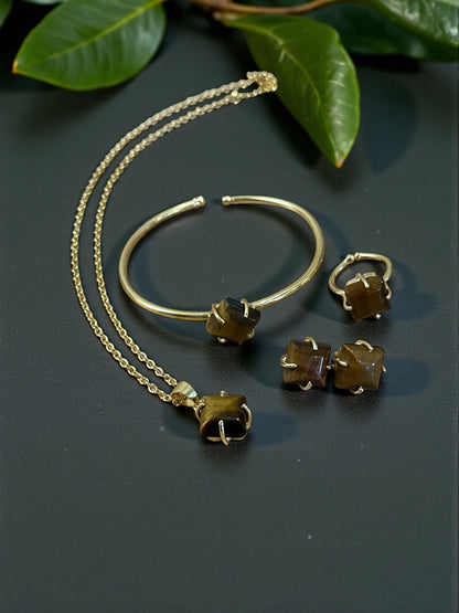5 PCS Tiger's Eye Pendent Set with Ring and Bracelet