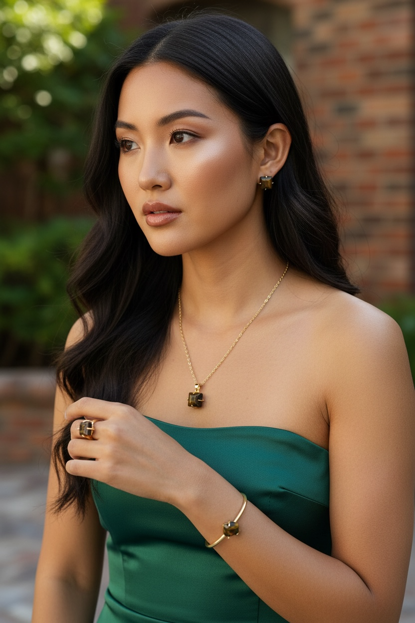 5 PCS Tiger's Eye Pendent Set with Ring and Bracelet