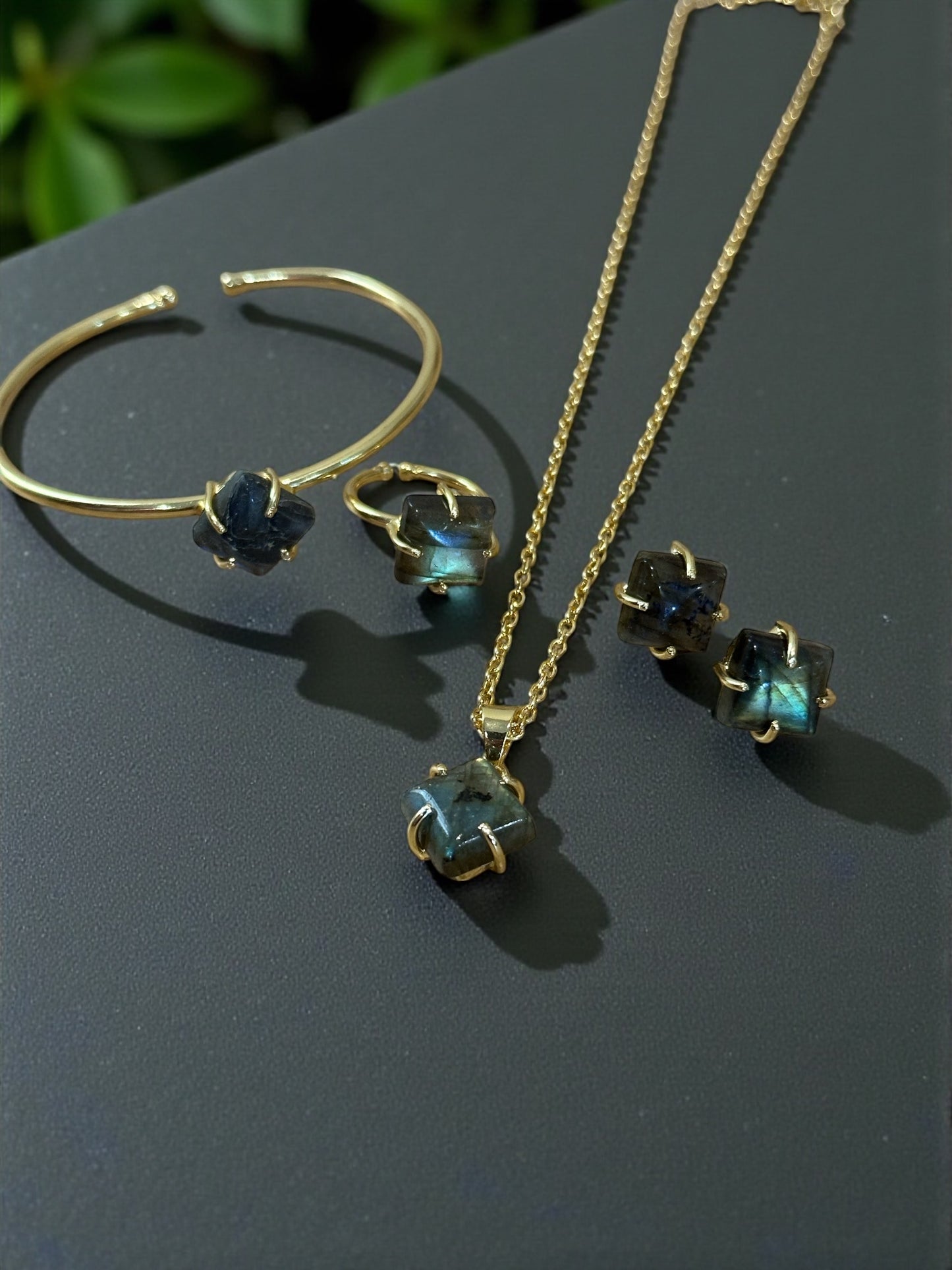 5 PCS Labradorite Pendent Set with Ring and Bracelet