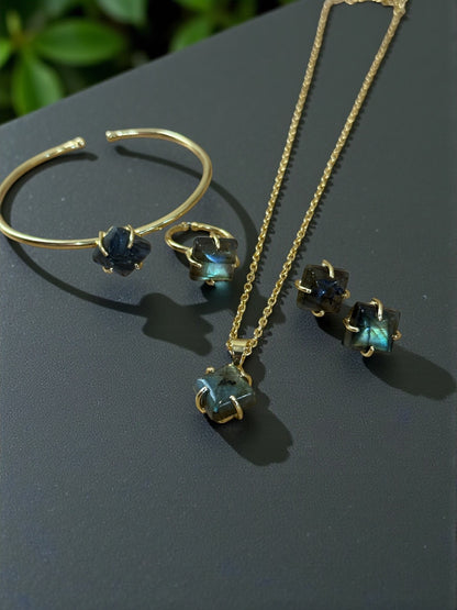 5 PCS Labradorite Pendent Set with Ring and Bracelet
