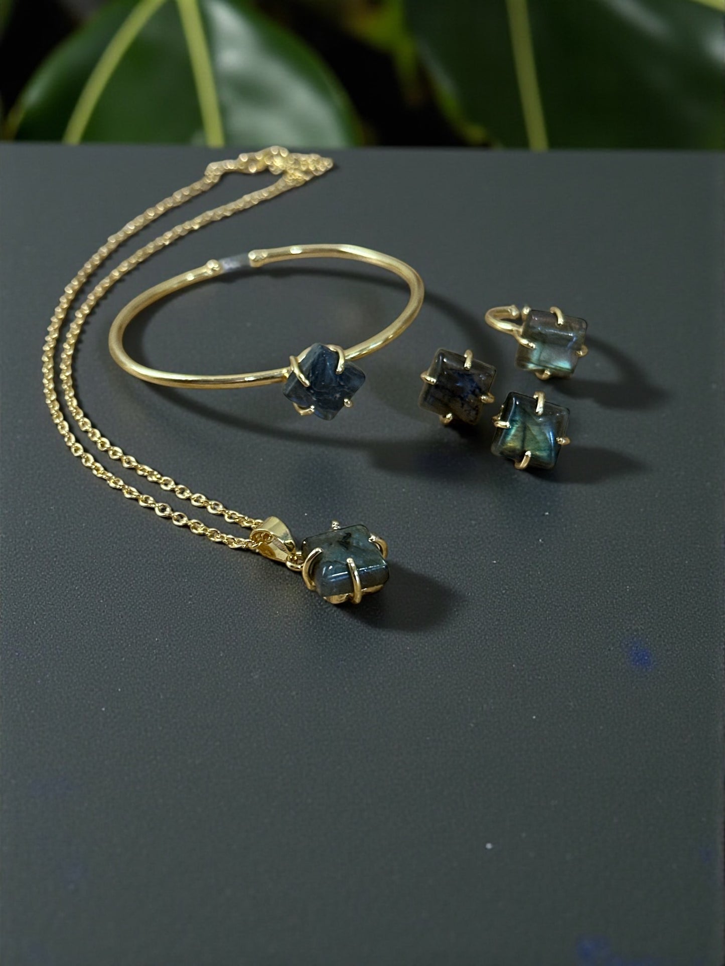 5 PCS Labradorite Pendent Set with Ring and Bracelet