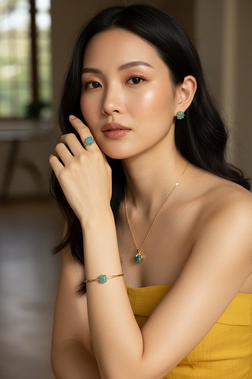 5 PCS Amazonite Pendent Set with Ring and Bracelet