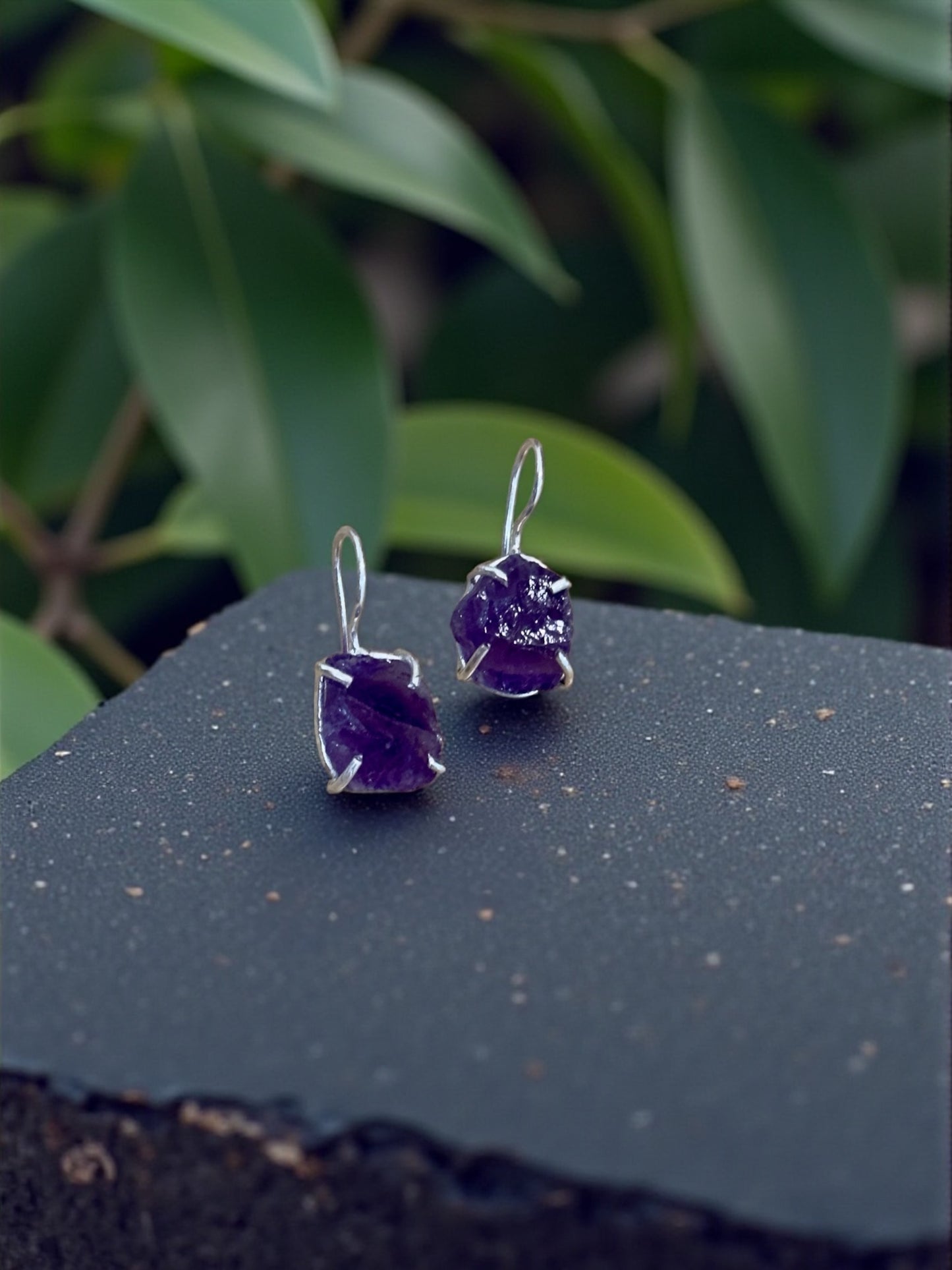 Purple Amethyst Silver Plated Saisha Stone Drop Studs