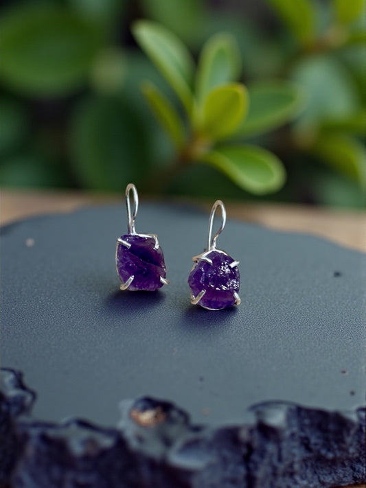 Purple Amethyst Silver Plated Saisha Stone Drop Studs