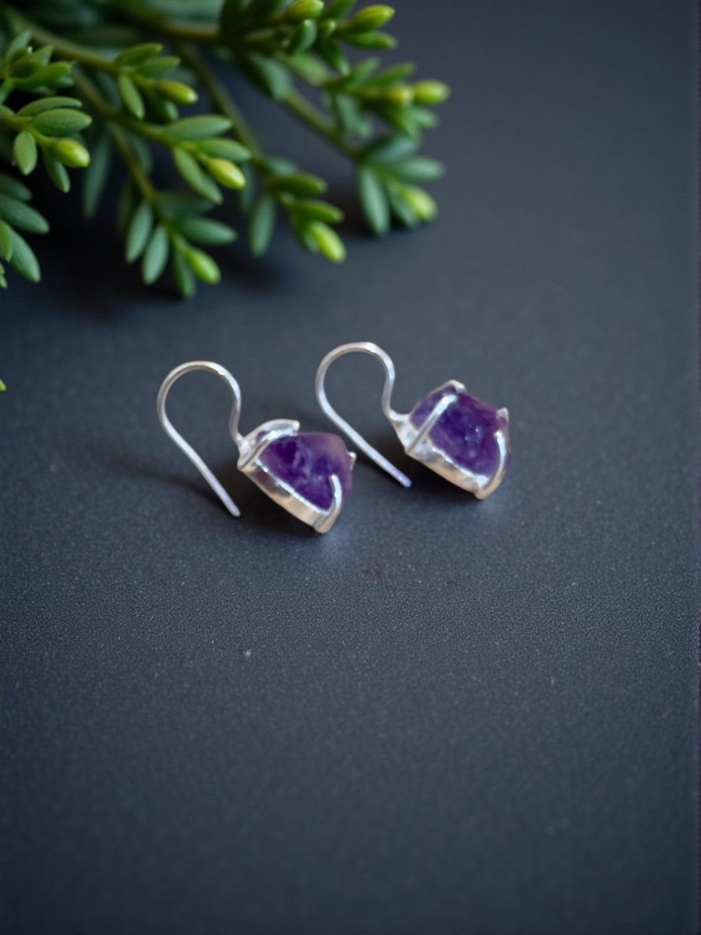 Purple Amethyst Silver Plated Saisha Stone Drop Studs